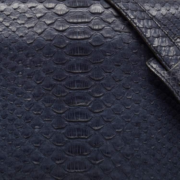 Pre Owned Celine Blue/Black Python and Suede Medium Trapeze Tote