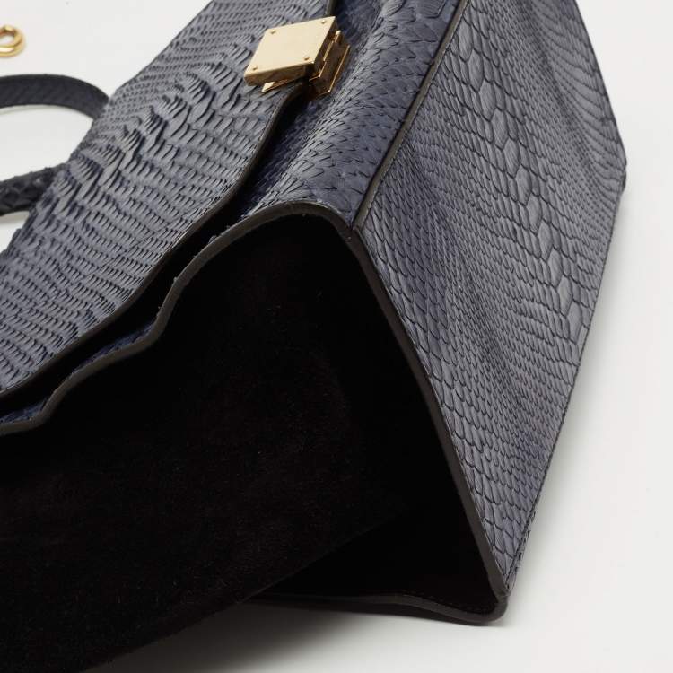 Pre Owned Celine Blue/Black Python and Suede Medium Trapeze Tote