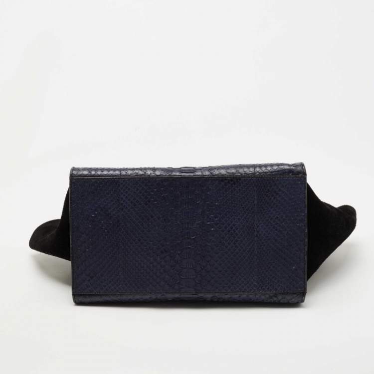 Pre Owned Celine Blue/Black Python and Suede Medium Trapeze Tote
