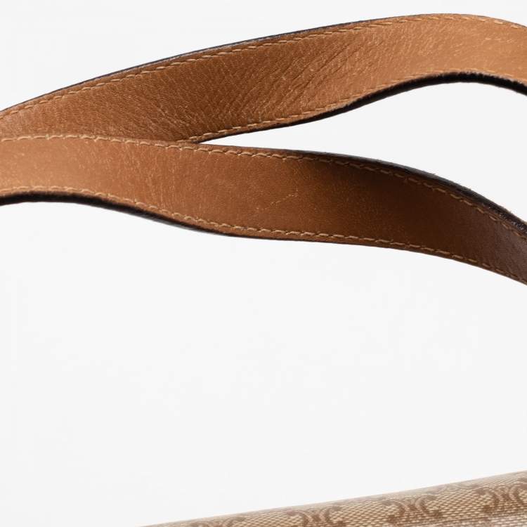 Pre Owned Celine Tan/Beige Macadam Coated Canvas and Leather Satchel