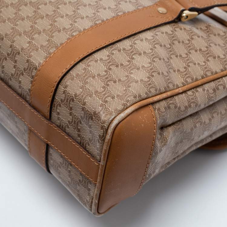 Pre Owned Celine Tan/Beige Macadam Coated Canvas and Leather Satchel