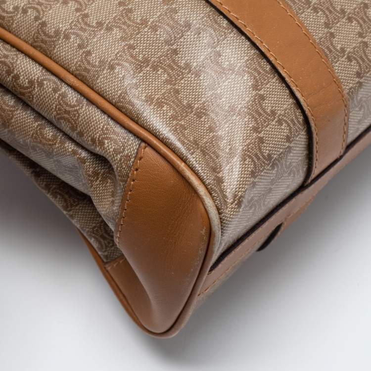 Pre Owned Celine Tan/Beige Macadam Coated Canvas and Leather Satchel