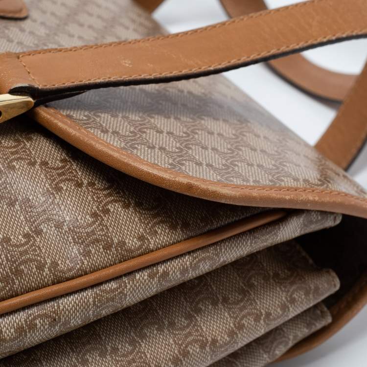 Pre Owned Celine Tan/Beige Macadam Coated Canvas and Leather Satchel