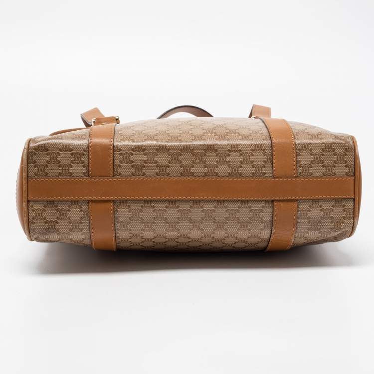 Pre Owned Celine Tan/Beige Macadam Coated Canvas and Leather Satchel