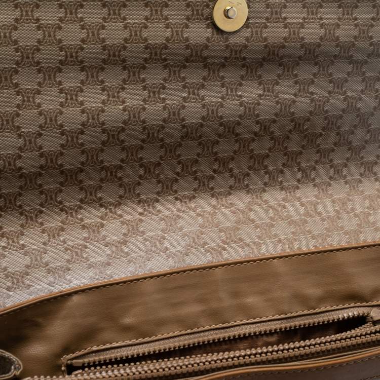 Pre Owned Celine Tan/Beige Macadam Coated Canvas and Leather Satchel