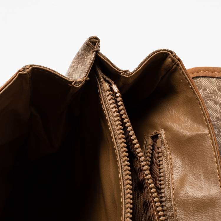 Pre Owned Celine Tan/Beige Macadam Coated Canvas and Leather Satchel