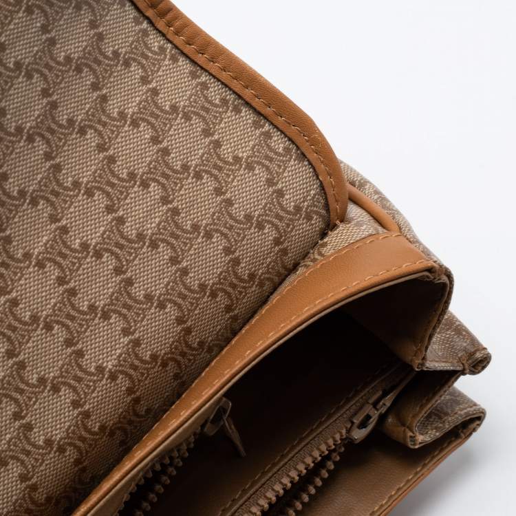 Pre Owned Celine Tan/Beige Macadam Coated Canvas and Leather Satchel