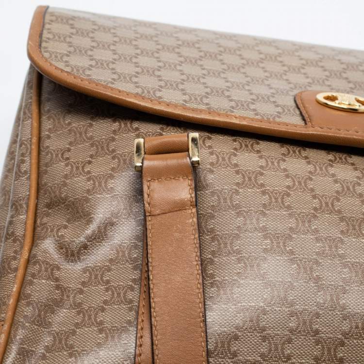 Pre Owned Celine Tan/Beige Macadam Coated Canvas and Leather Satchel