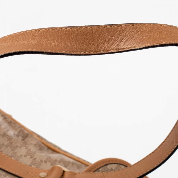 Pre Owned Celine Tan/Beige Macadam Coated Canvas and Leather Satchel