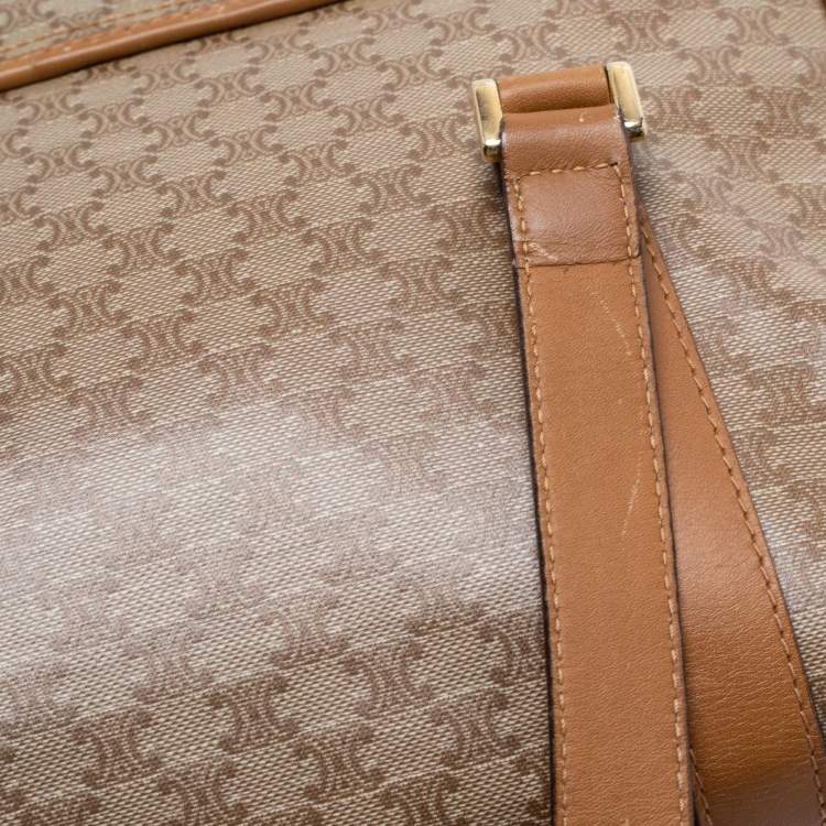 Pre Owned Celine Tan/Beige Macadam Coated Canvas and Leather Satchel