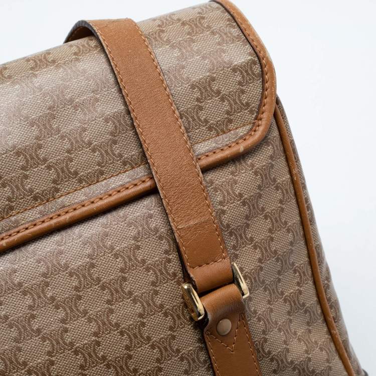 Pre Owned Celine Tan/Beige Macadam Coated Canvas and Leather Satchel