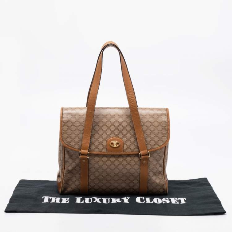 Pre Owned Celine Tan/Beige Macadam Coated Canvas and Leather Satchel
