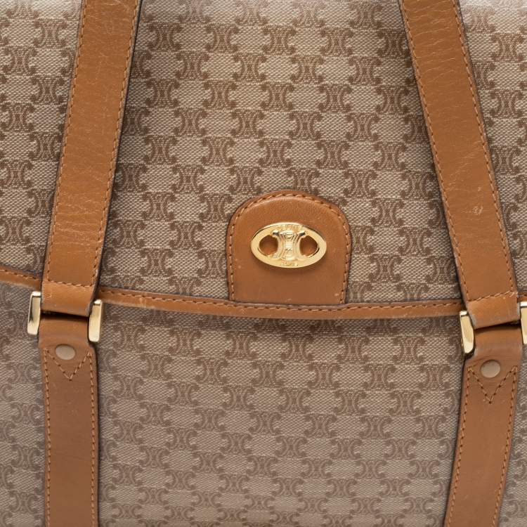Pre Owned Celine Tan/Beige Macadam Coated Canvas and Leather Satchel