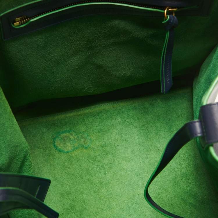 Pre Owned Céline Navy Blue/Green Leather Medium Phantom Luggage Tote
