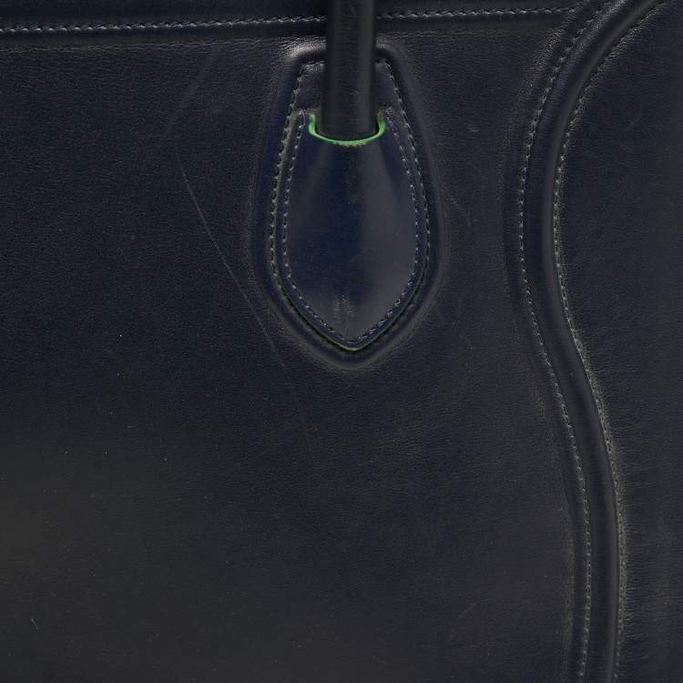 Pre Owned Céline Navy Blue/Green Leather Medium Phantom Luggage Tote