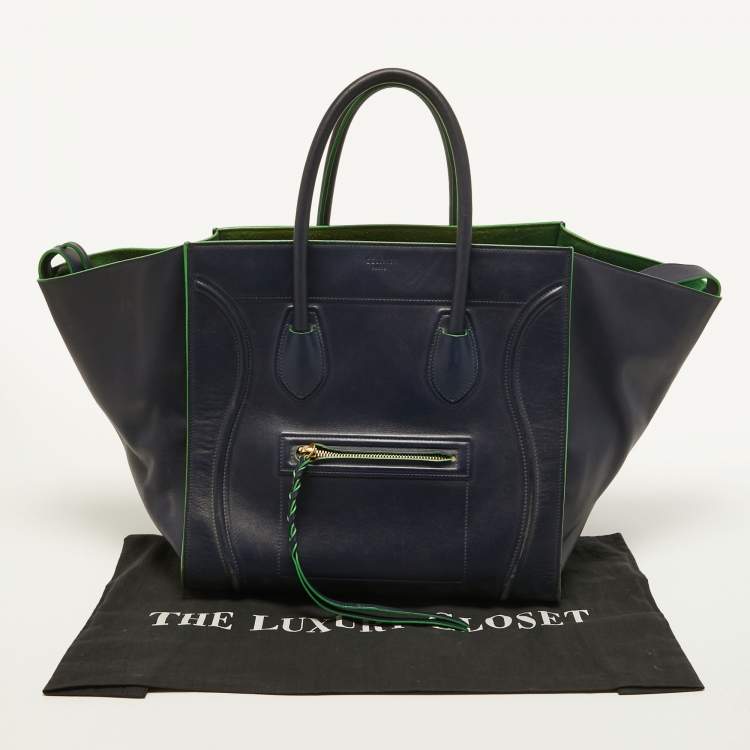 Pre Owned Céline Navy Blue/Green Leather Medium Phantom Luggage Tote