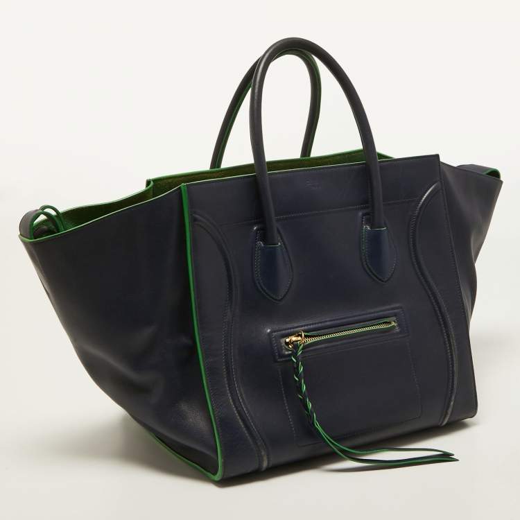 Pre Owned Céline Navy Blue/Green Leather Medium Phantom Luggage Tote