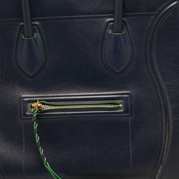 Pre Owned Céline Navy Blue/Green Leather Medium Phantom Luggage Tote