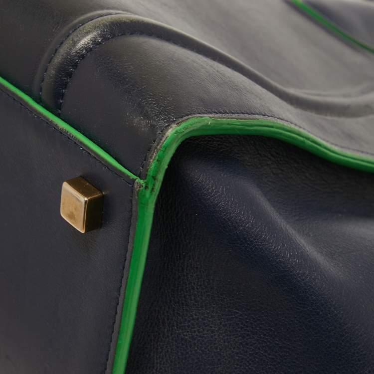 Pre Owned Céline Navy Blue/Green Leather Medium Phantom Luggage Tote