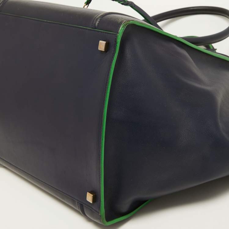 Pre Owned Céline Navy Blue/Green Leather Medium Phantom Luggage Tote