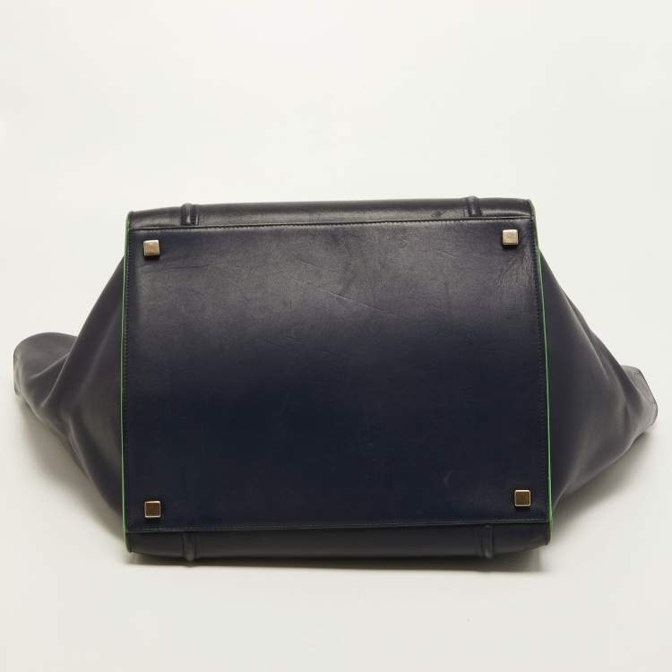 Pre Owned Céline Navy Blue/Green Leather Medium Phantom Luggage Tote