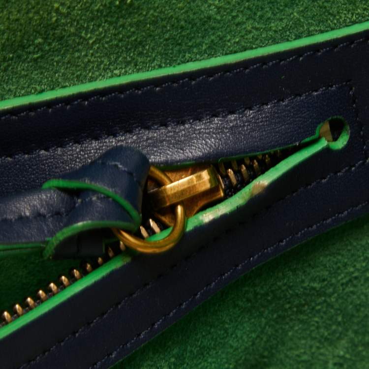 Pre Owned Céline Navy Blue/Green Leather Medium Phantom Luggage Tote