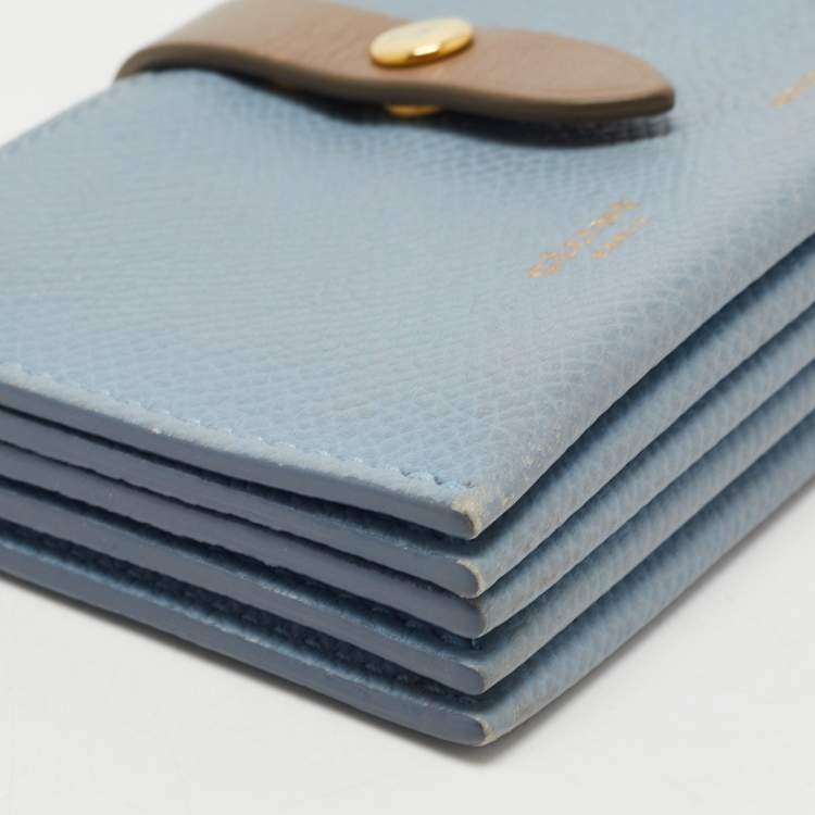 Pre Owned Celine Dusty Blue Grained Leather Accordeon Card Holder