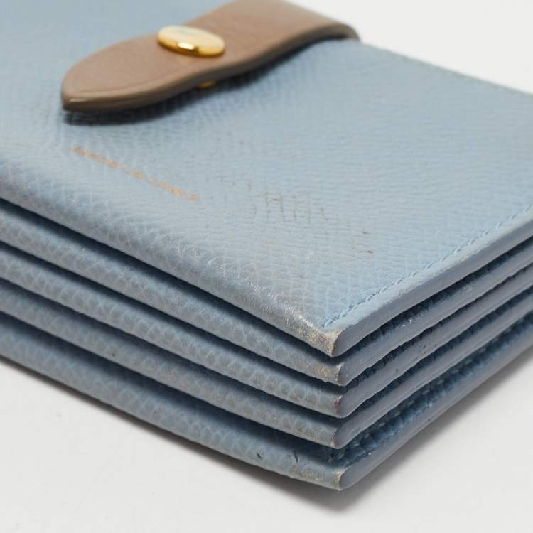 Pre Owned Celine Dusty Blue Grained Leather Accordeon Card Holder
