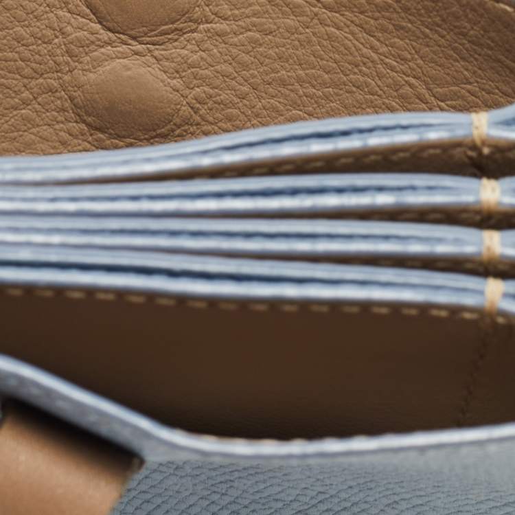Pre Owned Celine Dusty Blue Grained Leather Accordeon Card Holder