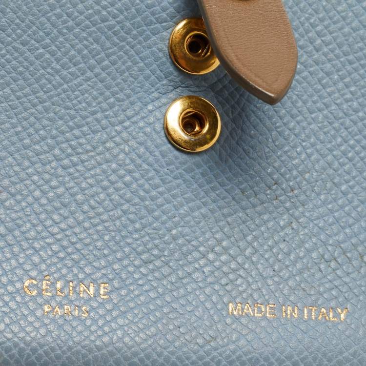 Pre Owned Celine Dusty Blue Grained Leather Accordeon Card Holder
