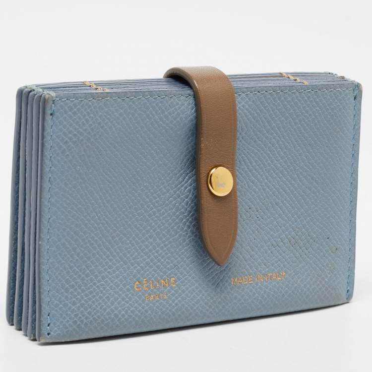 Pre Owned Celine Dusty Blue Grained Leather Accordeon Card Holder
