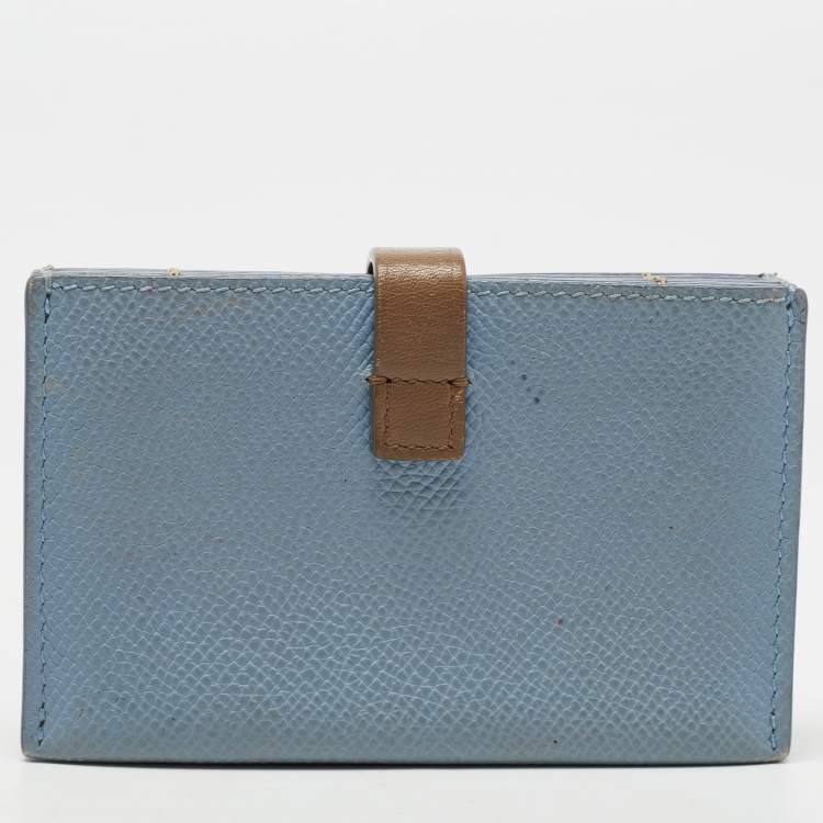 Pre Owned Celine Dusty Blue Grained Leather Accordeon Card Holder