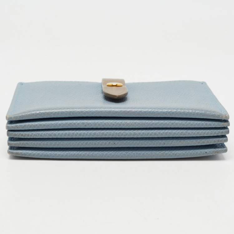 Pre Owned Celine Dusty Blue Grained Leather Accordeon Card Holder