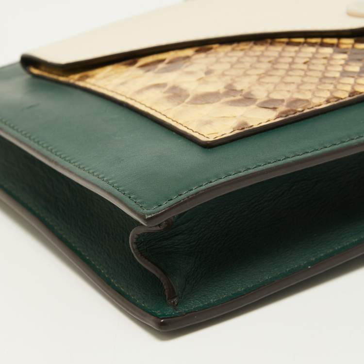 Pre Owned Celine Tri Color Leather and Python Medium Pocket Chain Clutch