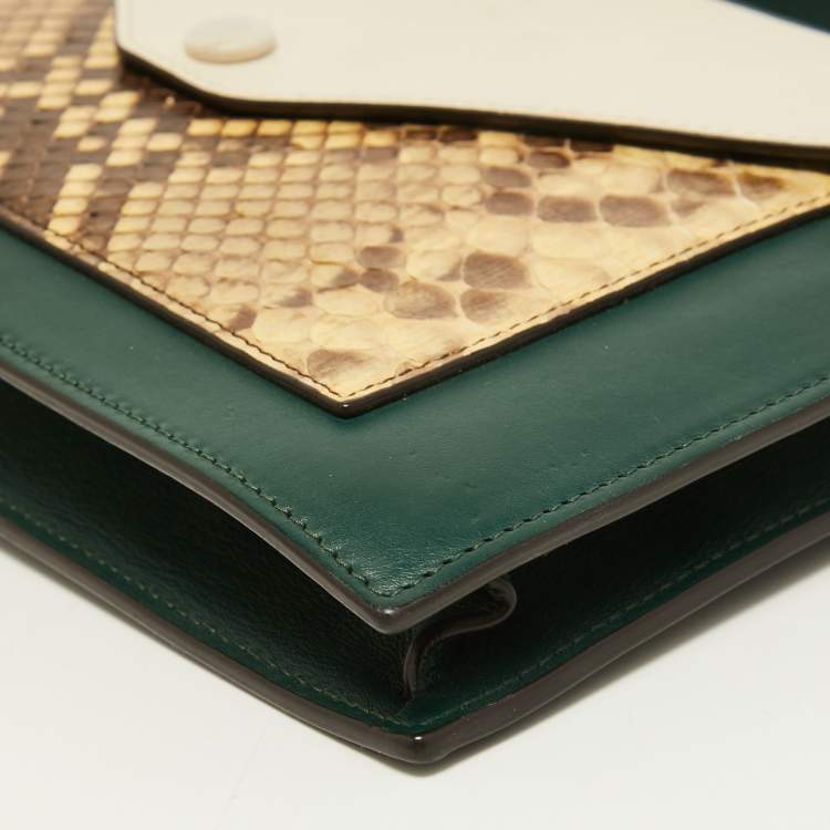 Pre Owned Celine Tri Color Leather and Python Medium Pocket Chain Clutch