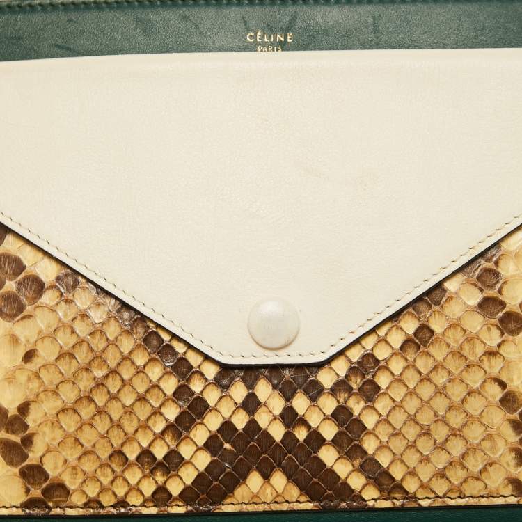 Pre Owned Celine Tri Color Leather and Python Medium Pocket Chain Clutch