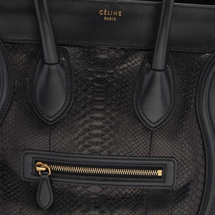 Pre Owned Celine Black Python Leather Mini Luggage Tote