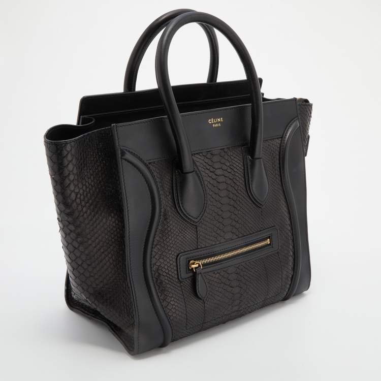 Pre Owned Celine Black Python Leather Mini Luggage Tote