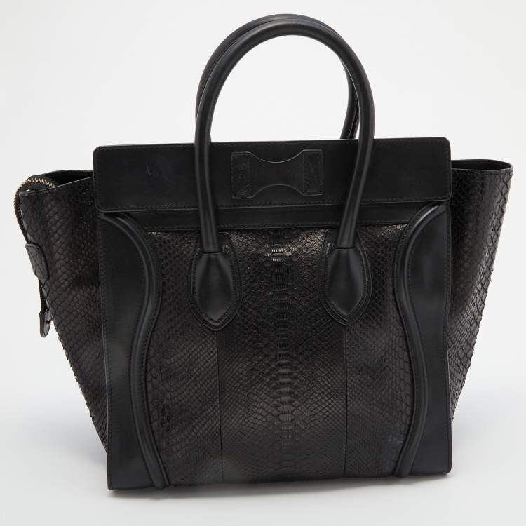 Pre Owned Celine Black Python Leather Mini Luggage Tote
