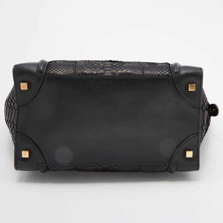 Pre Owned Celine Black Python Leather Mini Luggage Tote
