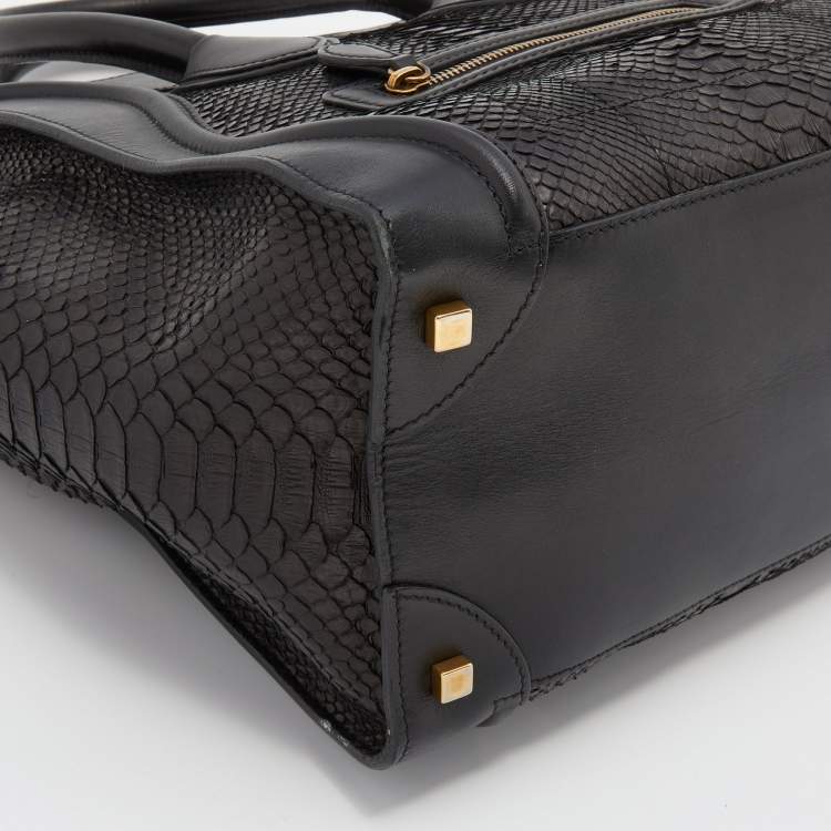 Pre Owned Celine Black Python Leather Mini Luggage Tote