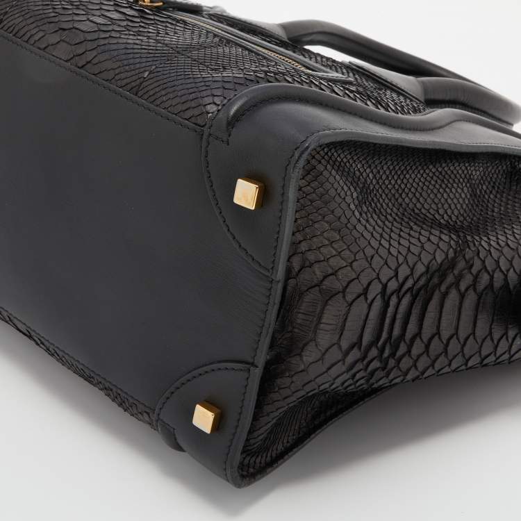Pre Owned Celine Black Python Leather Mini Luggage Tote