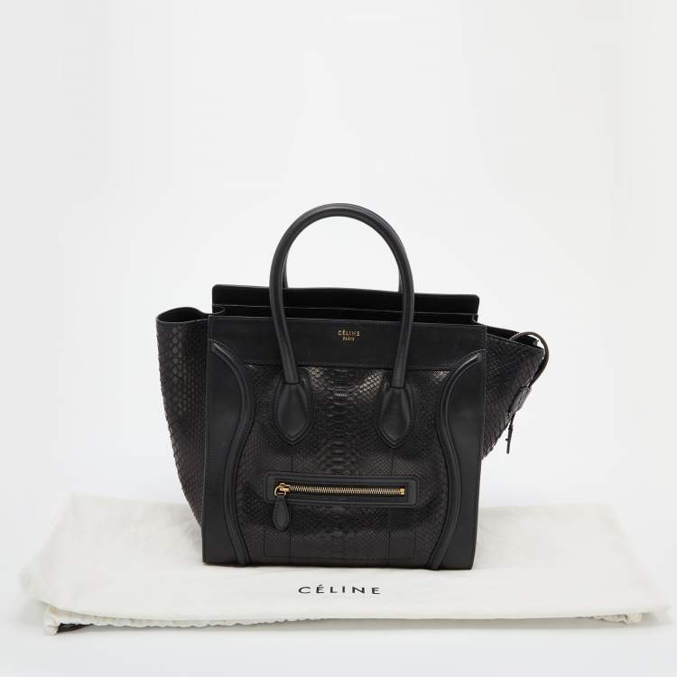 Pre Owned Celine Black Python Leather Mini Luggage Tote