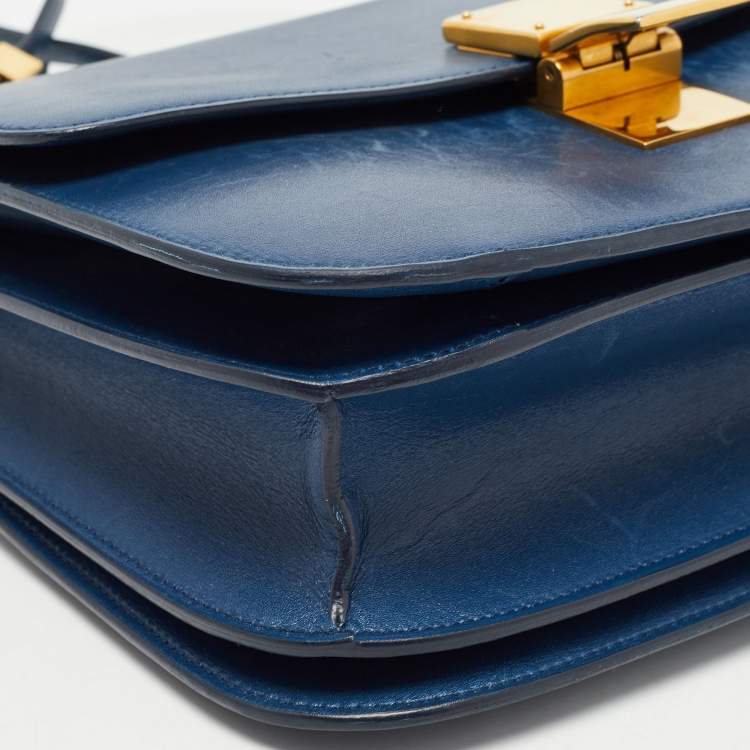 Pre Owned Celine Blue Leather Medium Classic Box Shoulder Bag