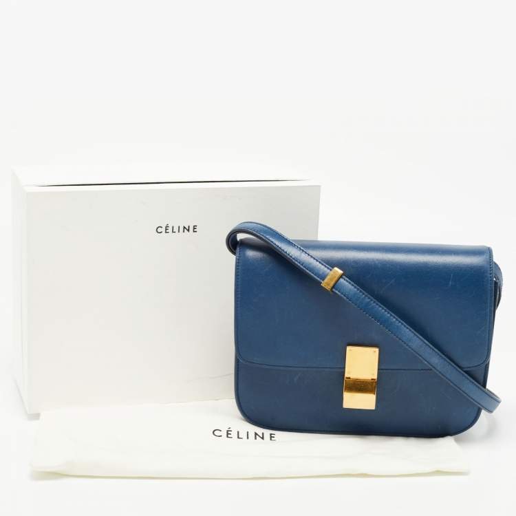 Pre Owned Celine Blue Leather Medium Classic Box Shoulder Bag