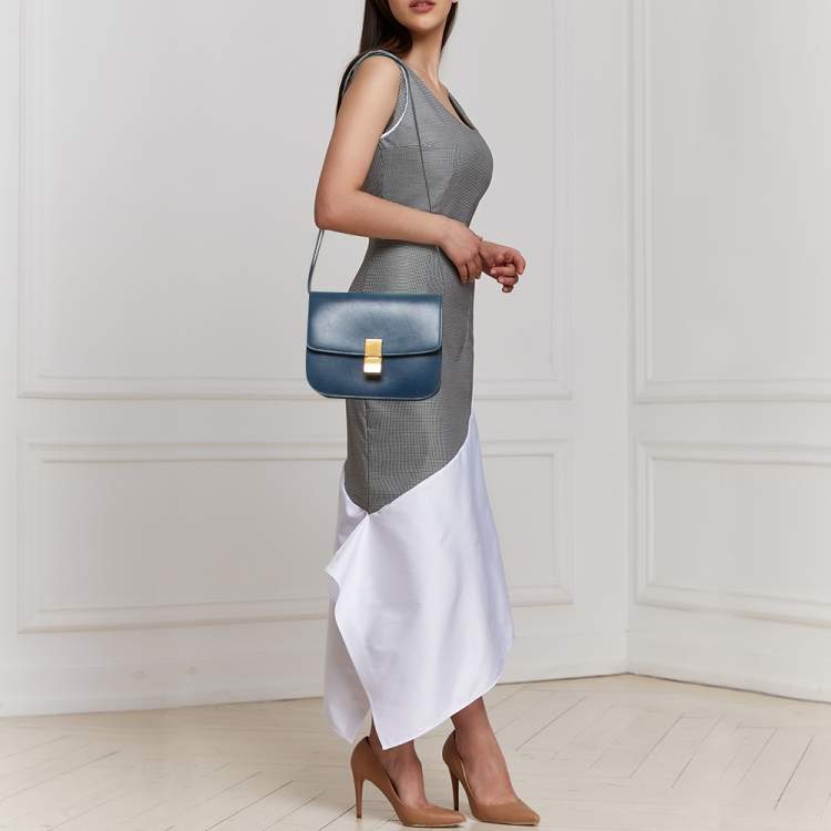 Celine Blue Leather Medium Classic Box Shoulder Bag Celine