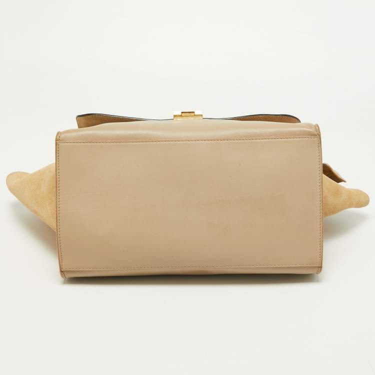 Pre Owned Celine Beige/Black Leather and Suede Medium Trapeze Top Handle Bag