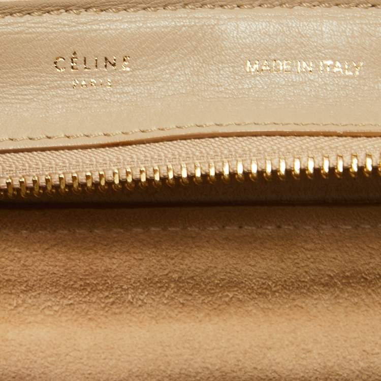 Pre Owned Celine Beige/Black Leather and Suede Medium Trapeze Top Handle Bag
