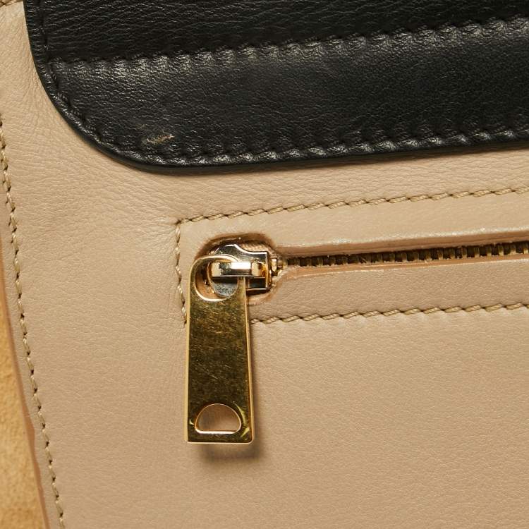 Pre Owned Celine Beige/Black Leather and Suede Medium Trapeze Top Handle Bag