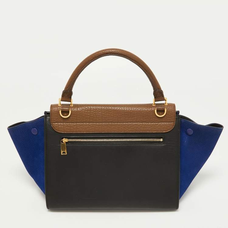 Pre Owned Celine Tri Color Leather and Nubuck Small Trapeze Top Handle Bag